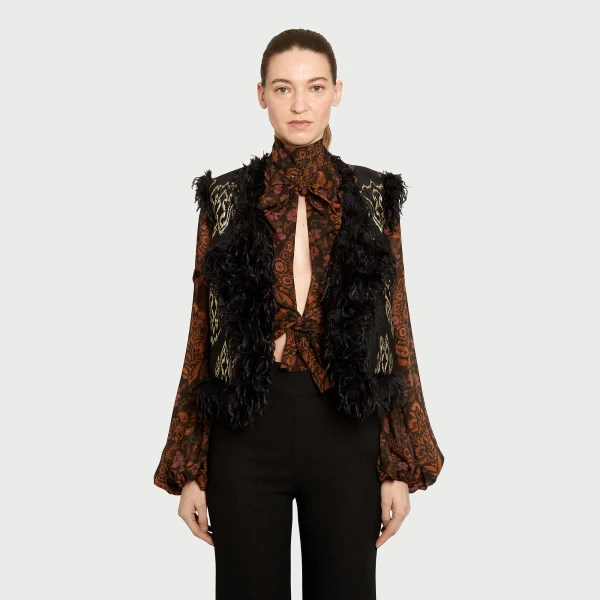 Giambattista Valli Black Ikat Jacquard Waistcoat - Giambattista Valli Coats - Romantic Couture - Shop at Luxury Shoes 