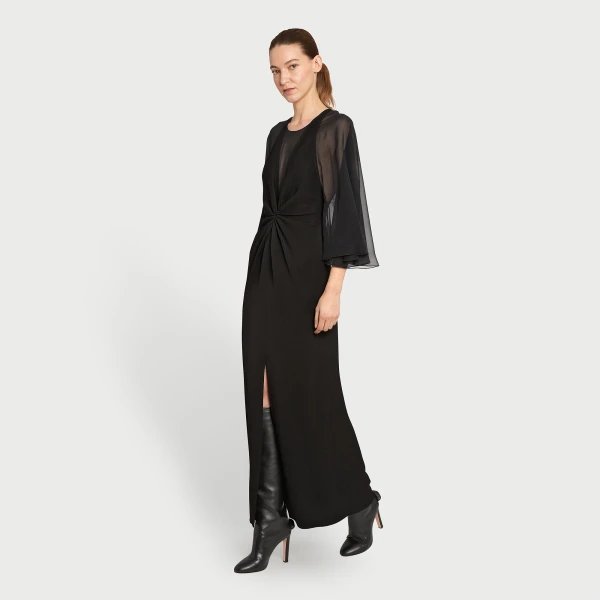 Giambattista Valli Black Midi Dress With Veiled Sleeves - Giambattista Valli Dresses - Romantic Couture - Shop at Luxury Shoes 