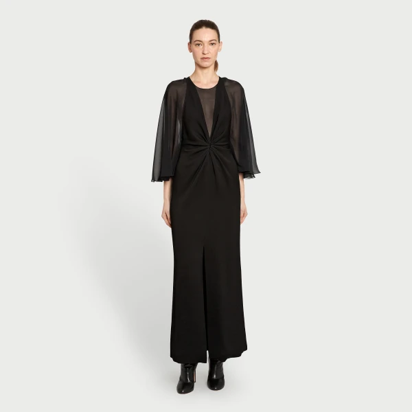 Giambattista Valli Black Midi Dress With Veiled Sleeves - Giambattista Valli Dresses - Romantic Couture - Shop at Luxury Shoes 