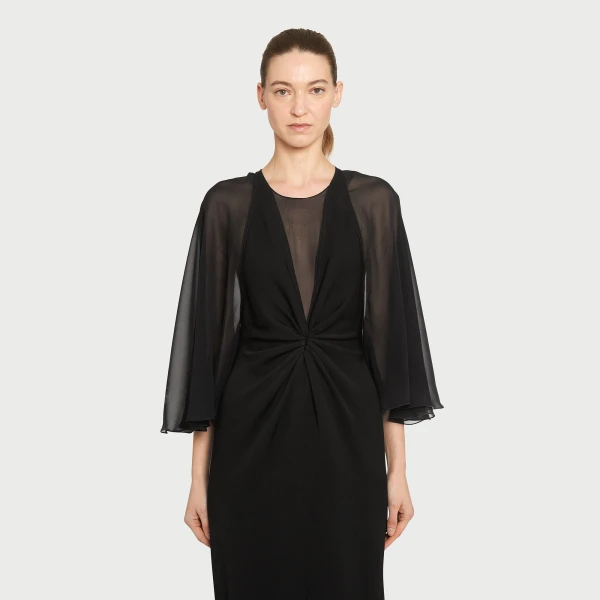 Giambattista Valli Black Midi Dress With Veiled Sleeves - Giambattista Valli Dresses - Romantic Couture - Shop at Luxury Shoes 