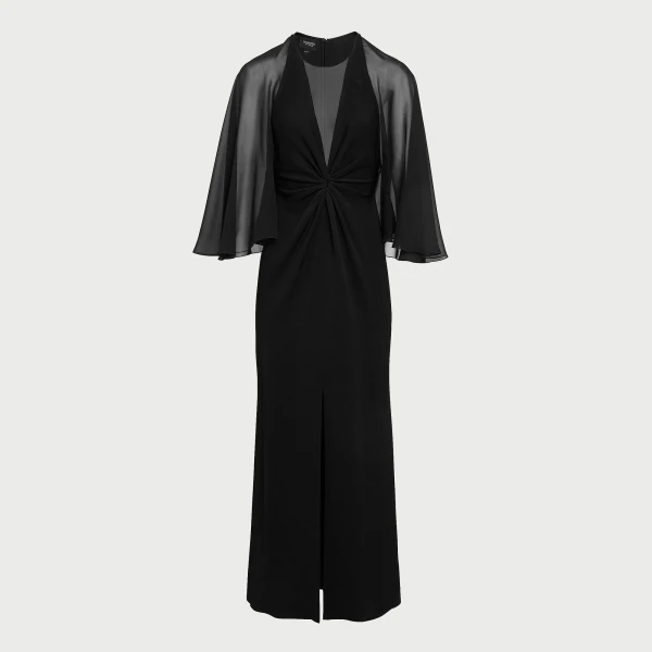 Giambattista Valli Black Midi Dress With Veiled Sleeves - Giambattista Valli Dresses - Romantic Couture - Shop at Luxury Shoes 