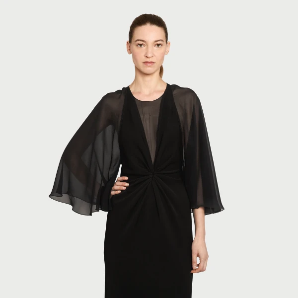 Giambattista Valli Black Midi Dress With Veiled Sleeves - Giambattista Valli Dresses - Romantic Couture - Shop at Luxury Shoes 