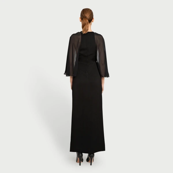 Giambattista Valli Black Midi Dress With Veiled Sleeves - Giambattista Valli Dresses - Romantic Couture - Shop at Luxury Shoes 