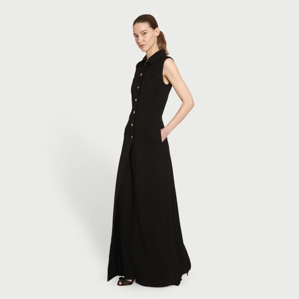Giambattista Valli Black Satin Long Sleeveless Vest - Giambattista Valli Fall Winter 25/26 - Romantic Couture - Shop at Luxury Shoes 