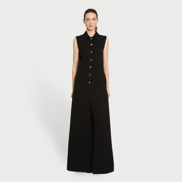 Giambattista Valli Black Satin Long Sleeveless Vest - Giambattista Valli Fall Winter 25/26 - Romantic Couture - Shop at Luxury Shoes 