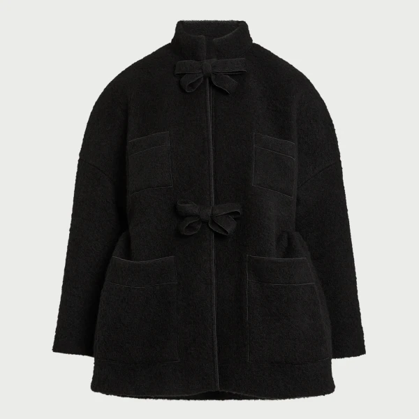 Giambattista Valli Black Wool Coat With Bows - Giambattista Valli Coats - Romantic Couture - Shop at Luxury Shoes 