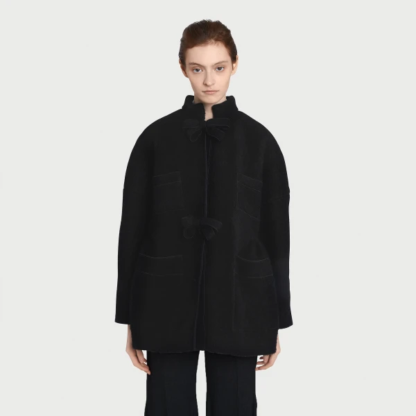 Giambattista Valli Black Wool Coat With Bows - Giambattista Valli Coats - Romantic Couture - Shop at Luxury Shoes 