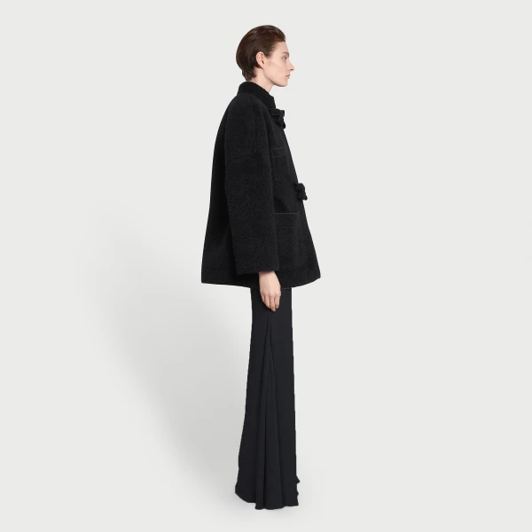 Giambattista Valli Black Wool Coat With Bows - Giambattista Valli Coats - Romantic Couture - Shop at Luxury Shoes 