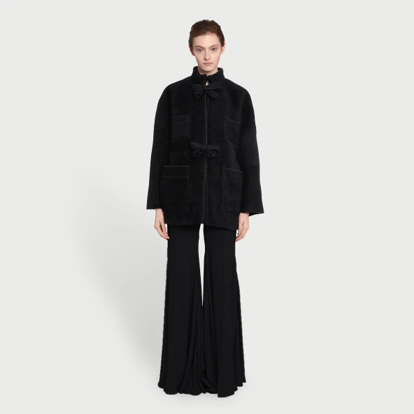 Giambattista Valli Black Wool Coat With Bows - Giambattista Valli Coats - Romantic Couture - Shop at Luxury Shoes 
