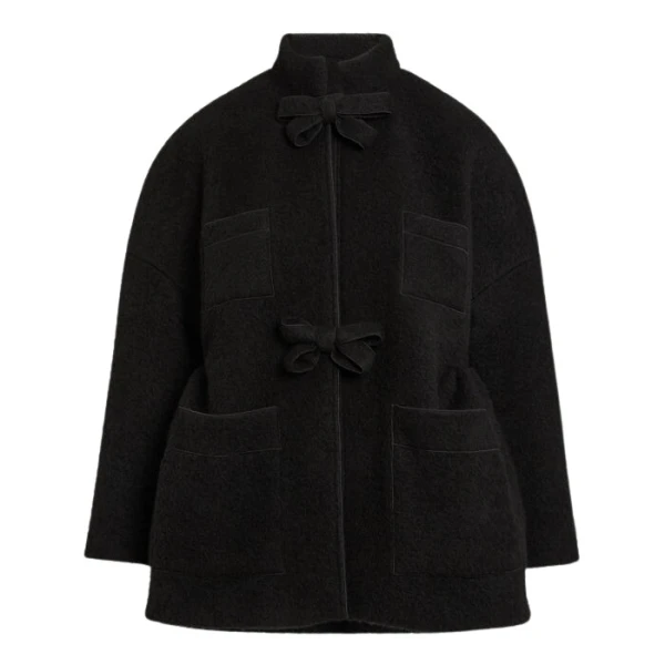 Giambattista Valli Black Wool Coat With Bows - Giambattista Valli Coats - Romantic Couture - Shop at Luxury Shoes 