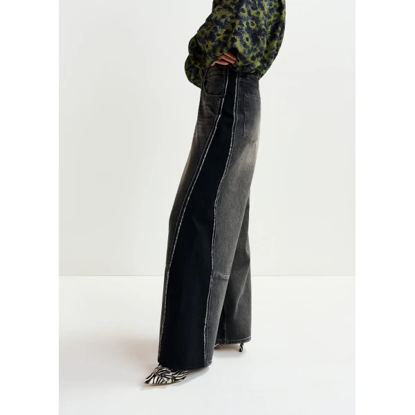 Essentiel Antwerp Black and grey wide-leg contrast panel jeans - Essentiel Antwerp Pants - Colorful Belgian Design - Shop at Luxury Shoes 