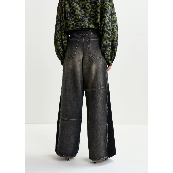 Essentiel Antwerp Black and grey wide-leg contrast panel jeans - Essentiel Antwerp Pants - Colorful Belgian Design - Shop at Luxury Shoes 