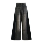 Essentiel Antwerp Black and grey wide-leg contrast panel jeans - Essentiel Antwerp Pants - Colorful Belgian Design - Shop at Luxury Shoes 