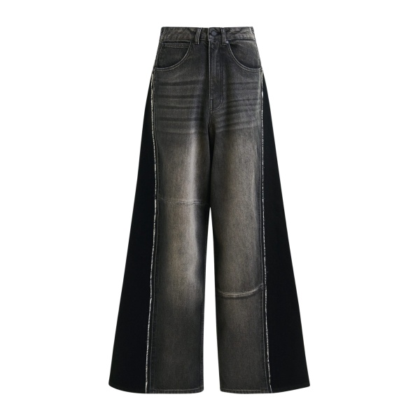 Essentiel Antwerp Black and grey wide-leg contrast panel jeans - Essentiel Antwerp Pants - Colorful Belgian Design - Shop at Luxury Shoes 