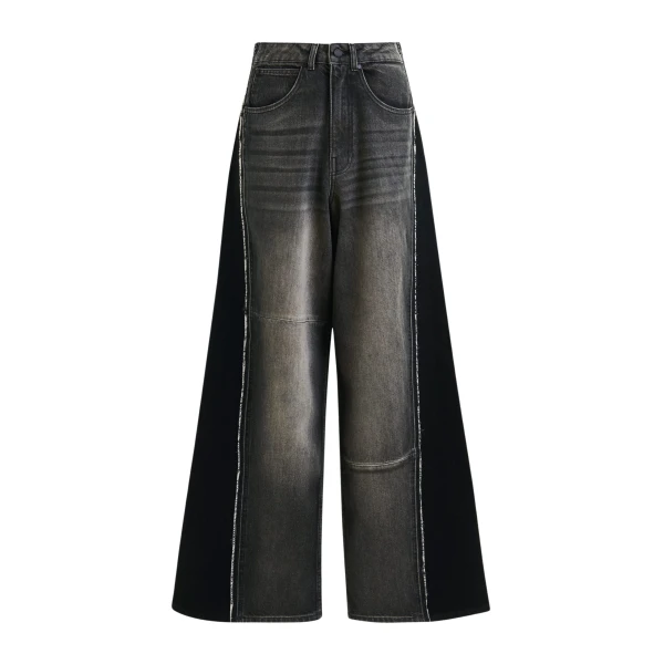 Essentiel Antwerp Black and grey wide-leg contrast panel jeans - Essentiel Antwerp Pants - Colorful Belgian Design - Shop at Luxury Shoes 
