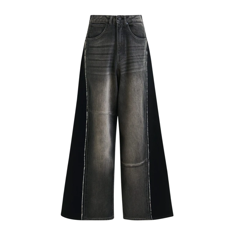 Essentiel Antwerp Black and grey wide-leg contrast panel jeans - Essentiel Antwerp Pants - Colorful Belgian Design - Shop at Luxury Shoes 