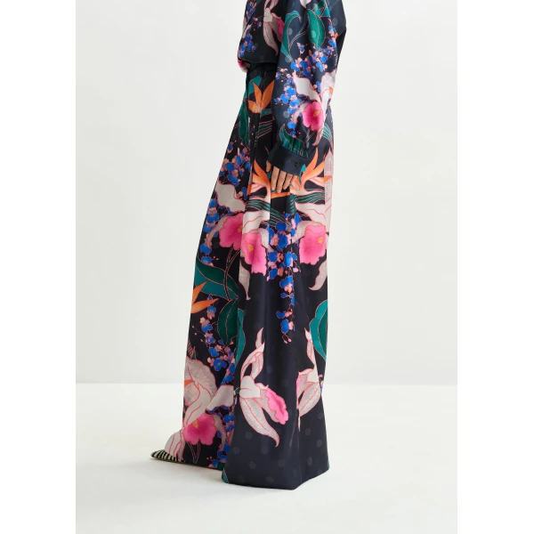 Essentiel Antwerp Black and mulitcolor printed wide-leg pants - Essentiel Antwerp Pants - Colorful Belgian Design - Shop at Luxury Shoes 