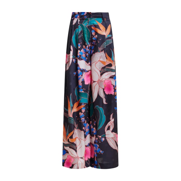 Essentiel Antwerp Black and mulitcolor printed wide-leg pants - Essentiel Antwerp Pants - Colorful Belgian Design - Shop at Luxury Shoes 