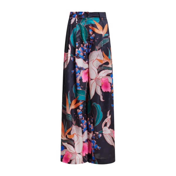 Essentiel Antwerp Black and mulitcolor printed wide-leg pants - Essentiel Antwerp Pants - Colorful Belgian Design - Shop at Luxury Shoes 