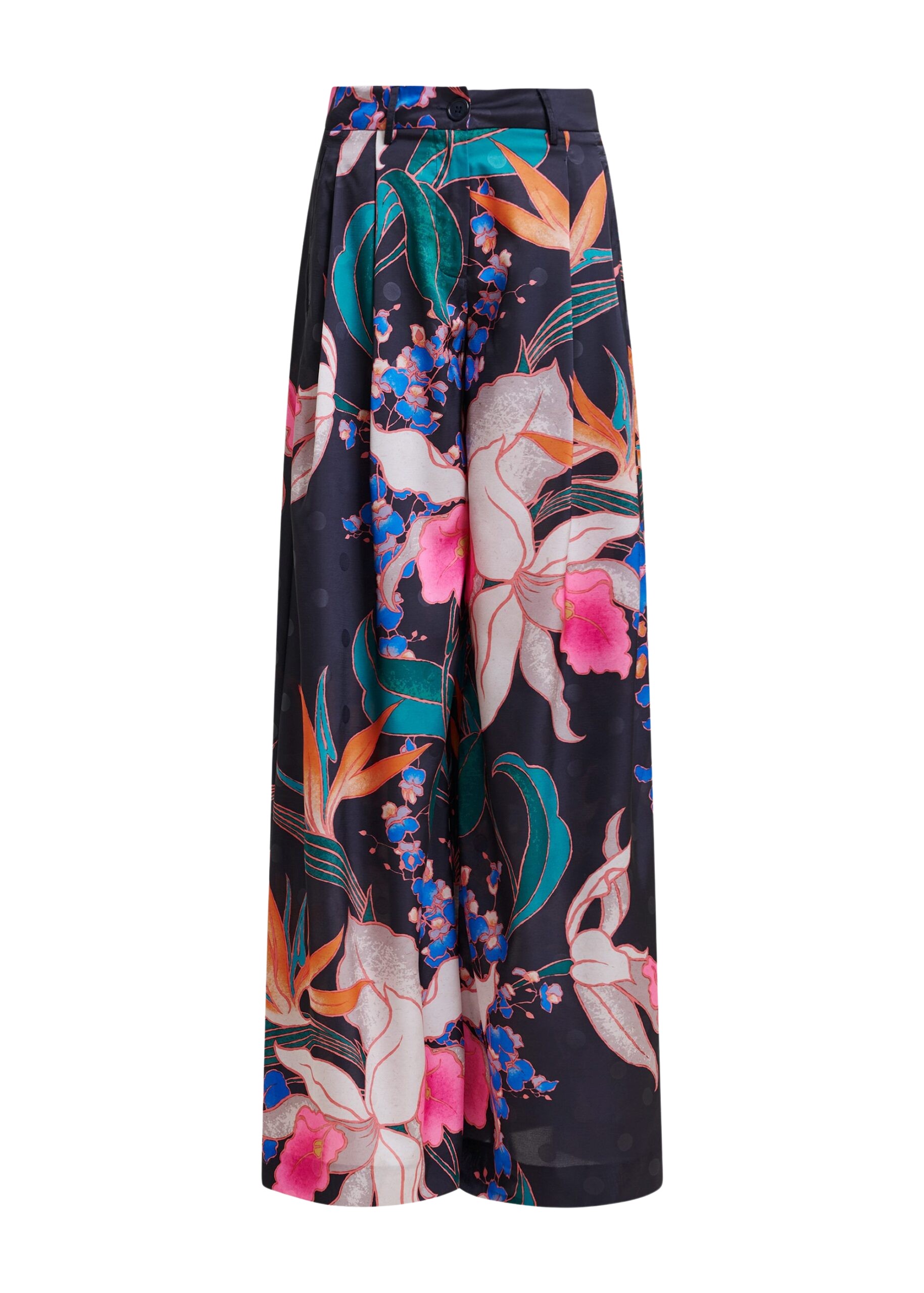 Essentiel Antwerp Black and mulitcolor printed wide-leg pants - Essentiel Antwerp Pants - Colorful Belgian Design - Shop at Luxury Shoes 