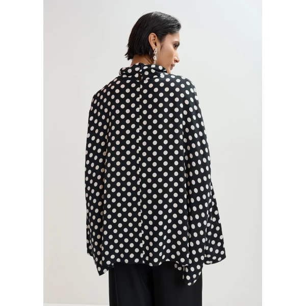 Essentiel Antwerp Black and white oversized polka-dot print top with high neck - Essentiel Antwerp Tops - Colorful Belgian Design - Shop at Luxury Shoes 