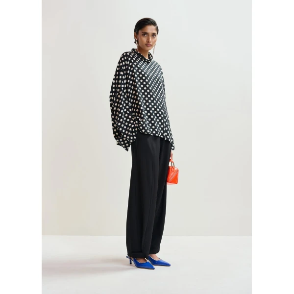 Essentiel Antwerp Black and white oversized polka-dot print top with high neck - Essentiel Antwerp Tops - Colorful Belgian Design - Shop at Luxury Shoes 