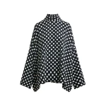 Essentiel Antwerp Black and white oversized polka-dot print top with high neck - Essentiel Antwerp Tops - Colorful Belgian Design - Shop at Luxury Shoes 