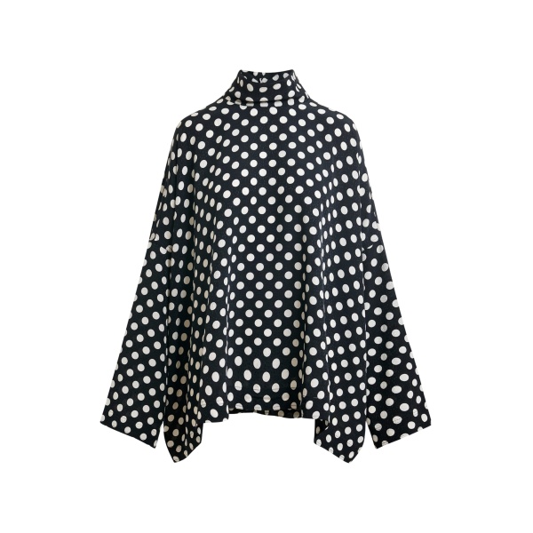 Essentiel Antwerp Black and white oversized polka-dot print top with high neck - Essentiel Antwerp Tops - Colorful Belgian Design - Shop at Luxury Shoes 