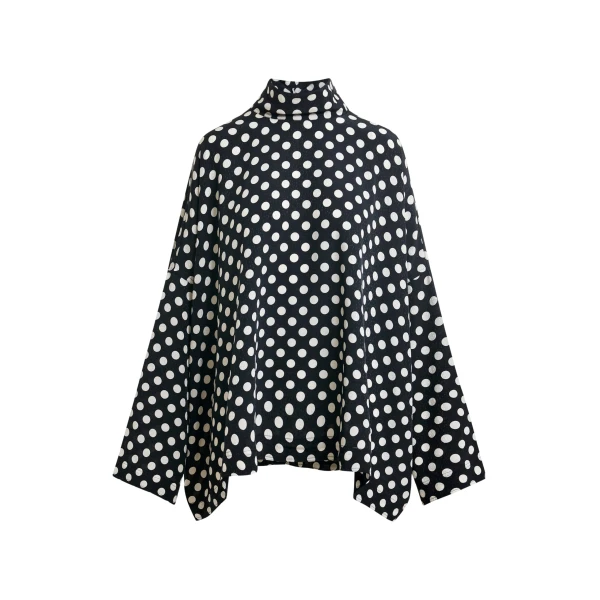 Essentiel Antwerp Black and white oversized polka-dot print top with high neck - Essentiel Antwerp Tops - Colorful Belgian Design - Shop at Luxury Shoes 