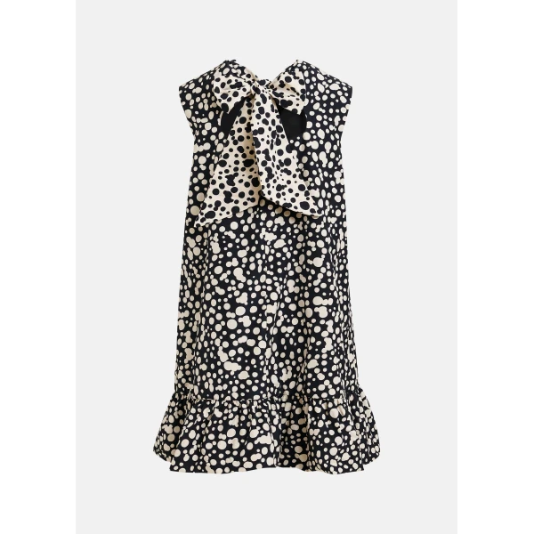 Essentiel Antwerp Black and white ruffled mini dress with open-back and bow detail - Essentiel Antwerp Dresses - Colorful Belgian Design - Shop at Luxury Shoes 