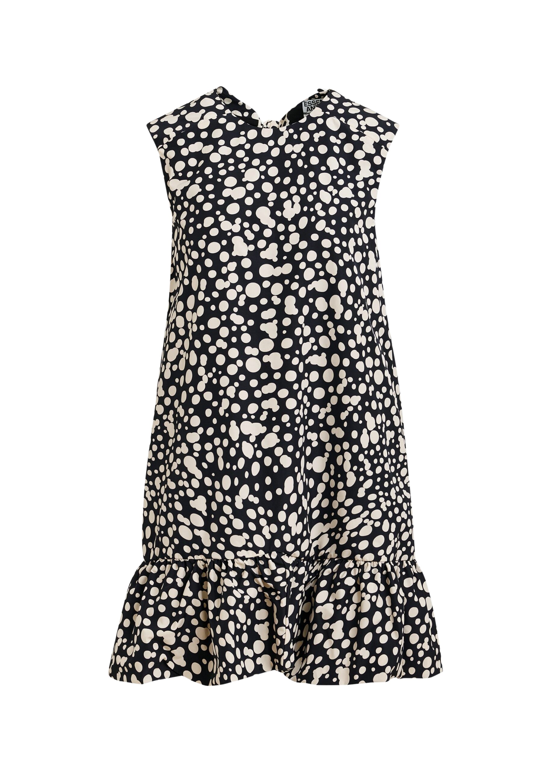 Essentiel Antwerp Black and white ruffled mini dress with open-back and bow detail