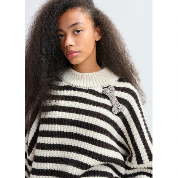 Essentiel Antwerp Black and white striped alpaca wool-blend ribbed-knit sweater - Essentiel Antwerp Knitwear - Colorful Belgian Design - Shop at Luxury Shoes 