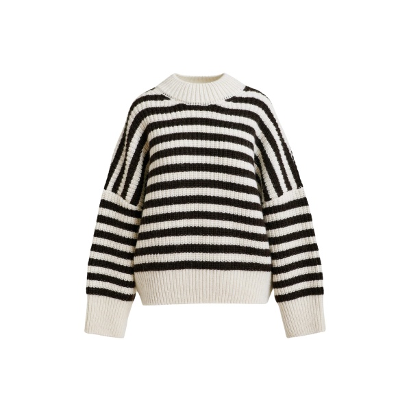 Essentiel Antwerp Black and white striped alpaca wool-blend ribbed-knit sweater - Essentiel Antwerp Knitwear - Colorful Belgian Design - Shop at Luxury Shoes 