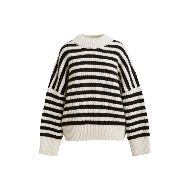 Essentiel Antwerp Black and white striped alpaca wool-blend ribbed-knit sweater - Essentiel Antwerp Knitwear - Colorful Belgian Design - Shop at Luxury Shoes 