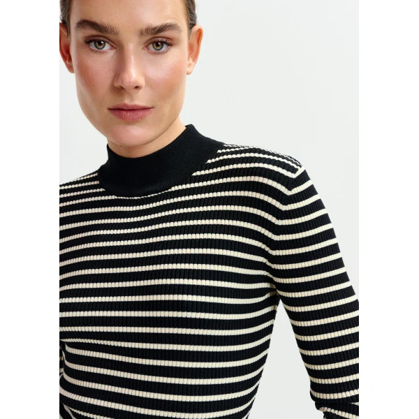 Essentiel Antwerp Black and white striped sweater - Essentiel Antwerp Knitwear - Colorful Belgian Design - Shop at Luxury Shoes 