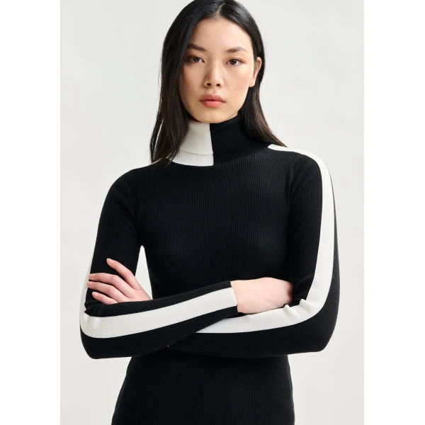 Essentiel Antwerp Black and white two-tone wool-blend turtleneck sweater - Essentiel Antwerp Knitwear - Colorful Belgian Design - Shop at Luxury Shoes 