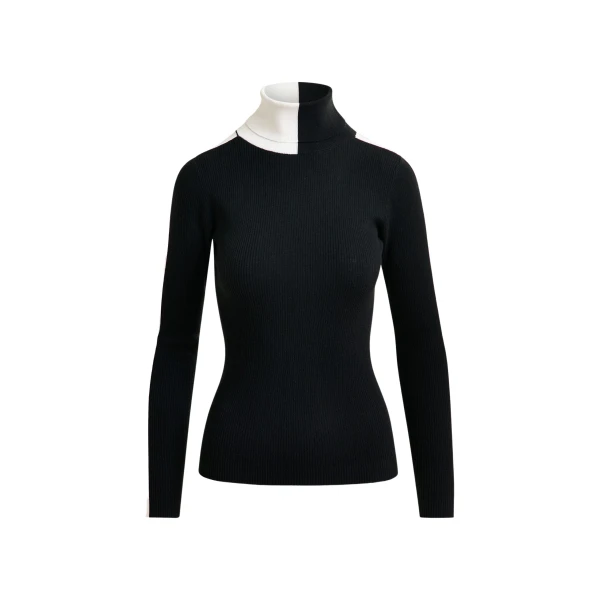 Essentiel Antwerp Black and white two-tone wool-blend turtleneck sweater - Essentiel Antwerp Knitwear - Colorful Belgian Design - Shop at Luxury Shoes 