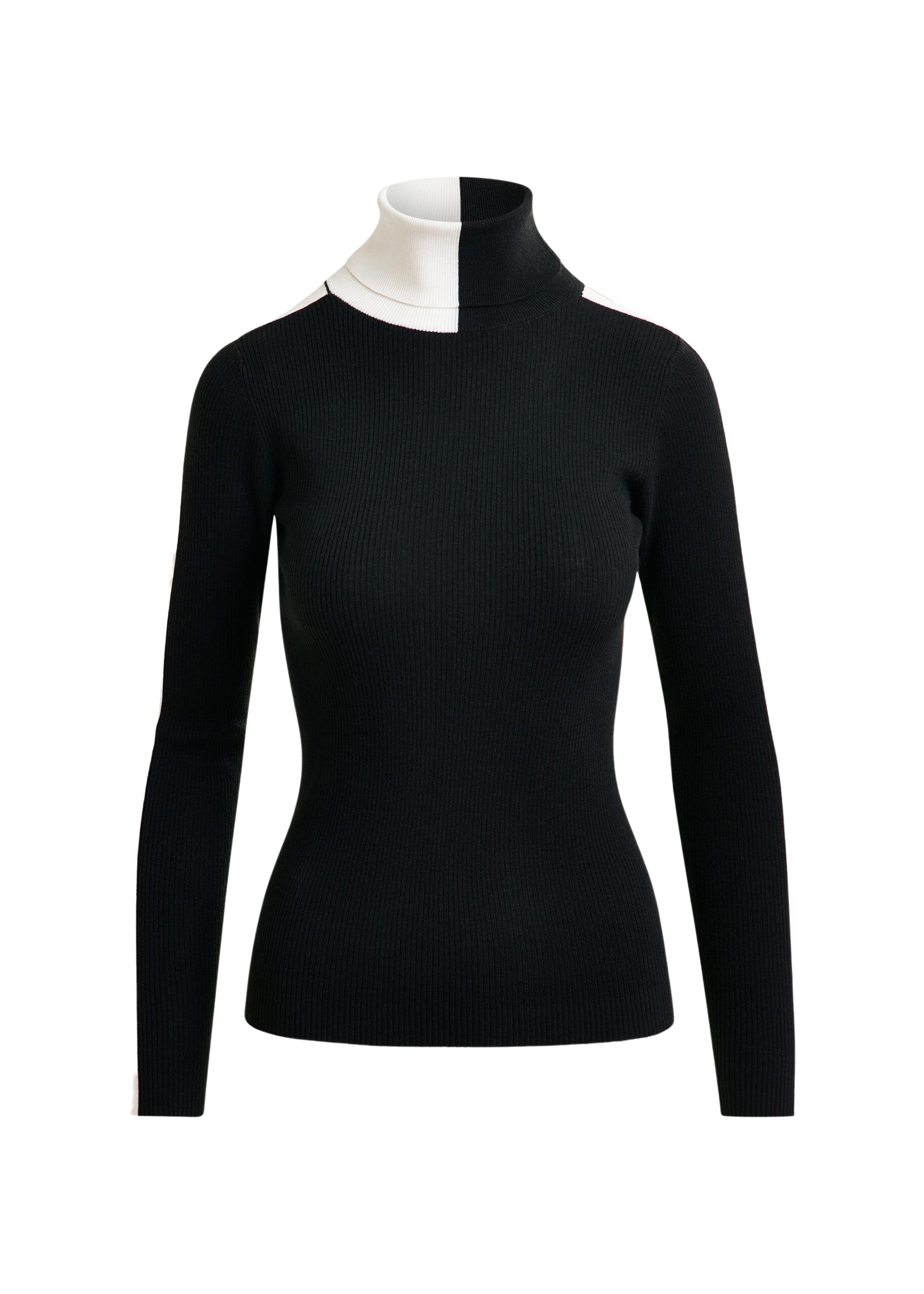 Essentiel Antwerp Black and white two-tone wool-blend turtleneck sweater