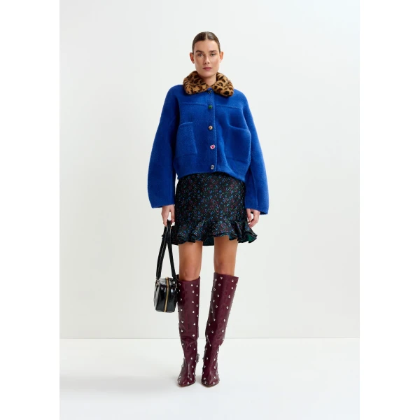 blue and red floral ruffled mini skirt - Essentiel Antwerp Skirts - Colorful Belgian Design - Shop at Luxury Shoes 