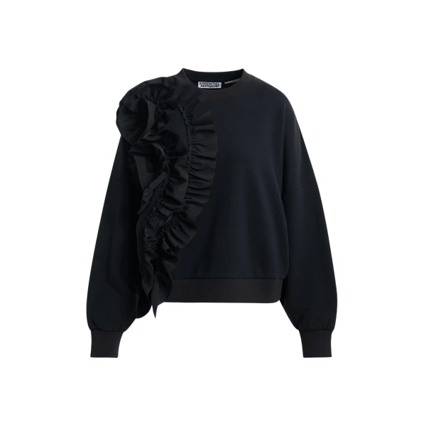 Essentiel Antwerp Black cotton-blend sweatshirt with ruffle details - Essentiel Antwerp Shirts - Colorful Belgian Design - Shop at Luxury Shoes 