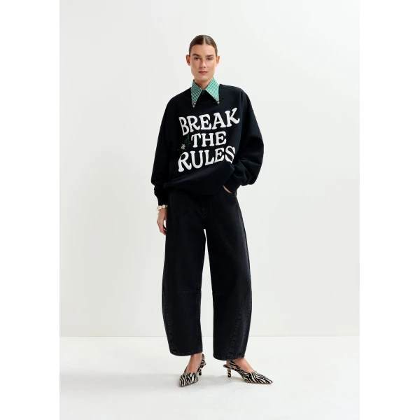 Essentiel Antwerp Black cotton cropped barrel-leg jeans - Essentiel Antwerp Pants - Colorful Belgian Design - Shop at Luxury Shoes 