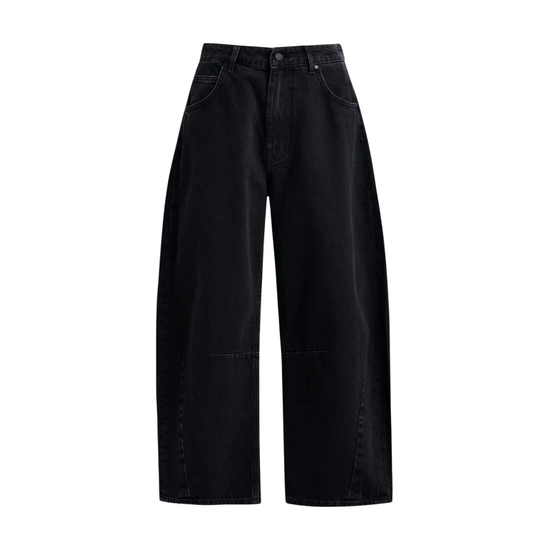 Essentiel Antwerp Black cotton cropped barrel-leg jeans - Essentiel Antwerp Pants - Colorful Belgian Design - Shop at Luxury Shoes 