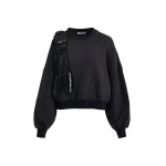 Essentiel Antwerp Black cotton sweatshirt with embellished panel - Essentiel Antwerp Shirts - Colorful Belgian Design - Shop at Luxury Shoes 