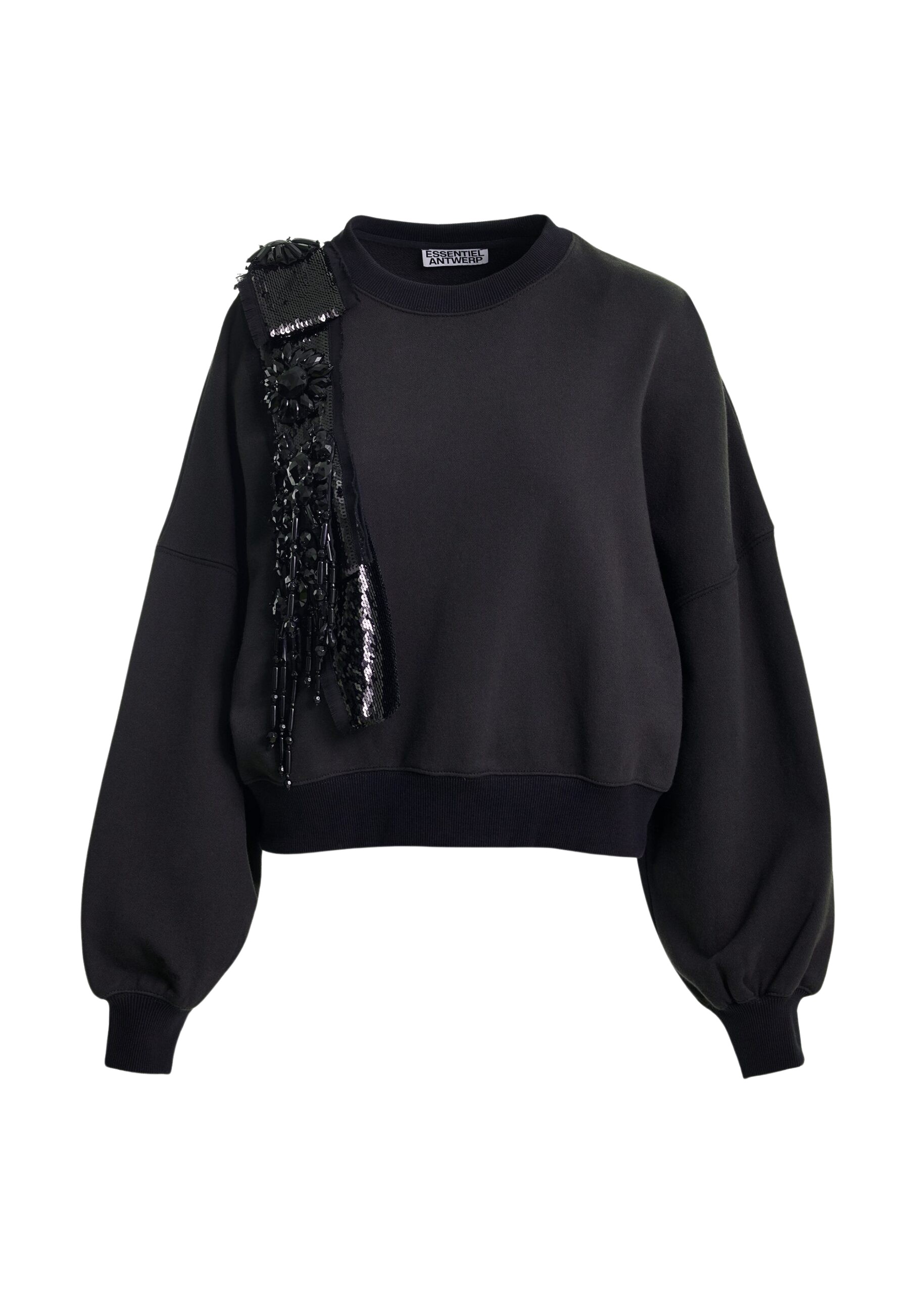 Essentiel Antwerp Black cotton sweatshirt with embellished panel Top