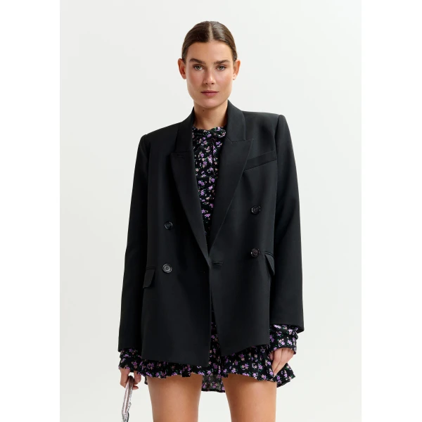 Essentiel Antwerp Black double-breasted blazer - Essentiel Antwerp Jackets - Colorful Belgian Design - Shop at Luxury Shoes 