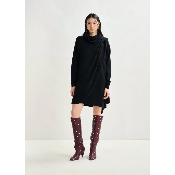 Essentiel Antwerp Black draped wool-blend asymmetrical knit dress - Essentiel Antwerp Dresses - Colorful Belgian Design - Shop at Luxury Shoes 