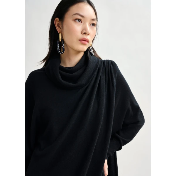 Essentiel Antwerp Black draped wool-blend asymmetrical knit dress - Essentiel Antwerp Dresses - Colorful Belgian Design - Shop at Luxury Shoes 