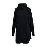 Essentiel Antwerp Black draped wool-blend asymmetrical knit dress - Essentiel Antwerp Dresses - Colorful Belgian Design - Shop at Luxury Shoes 