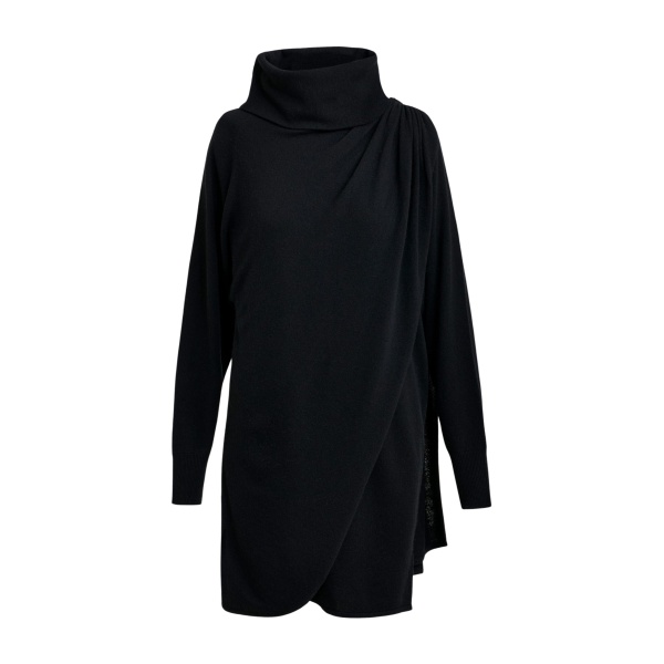 Essentiel Antwerp Black draped wool-blend asymmetrical knit dress - Essentiel Antwerp Dresses - Colorful Belgian Design - Shop at Luxury Shoes 