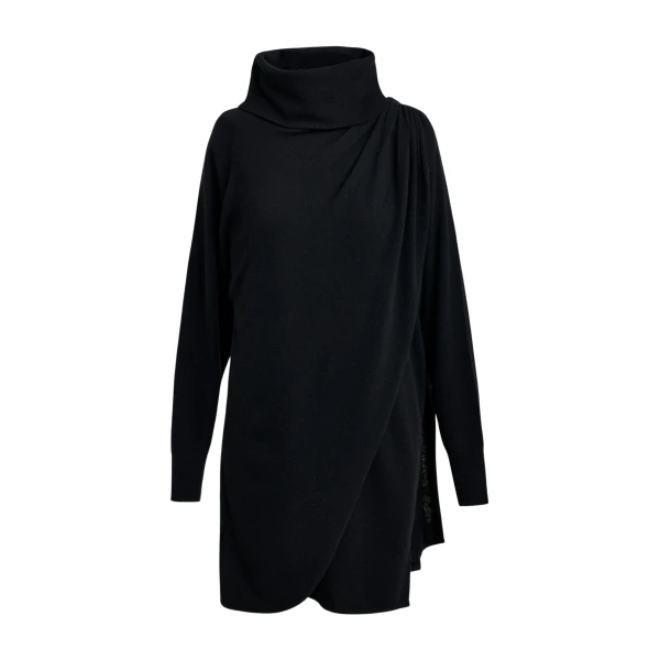 Essentiel Antwerp Black draped wool-blend asymmetrical knit dress - Essentiel Antwerp Dresses - Colorful Belgian Design - Shop at Luxury Shoes 